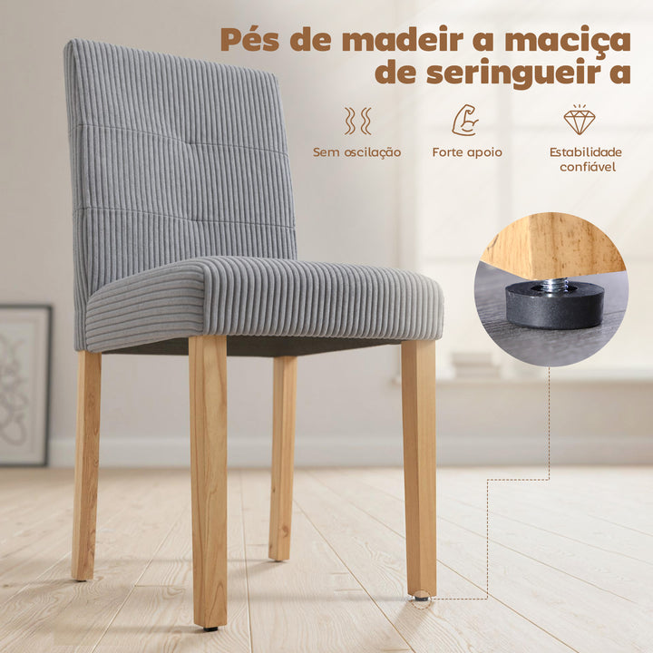 Conjunto de 4 Cadeiras de Jantar Modernas Encosto Alto Estofadas em Tecido Canelado Tipo Veludo Assento Acolchoado Pernas de Madeira 44x56x90 cm Cinzento