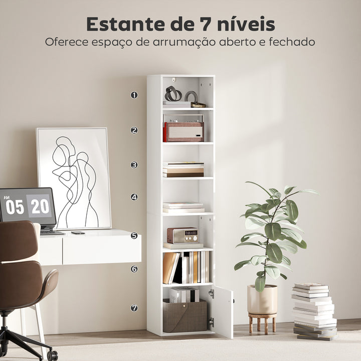 Estante de 7 Níveis Estante para Livros com Prateleiras Ajustáveis e Armário Estante Moderna para Sala de Estar Quarto Estúdio Escritório 40x30x180 cm Branco