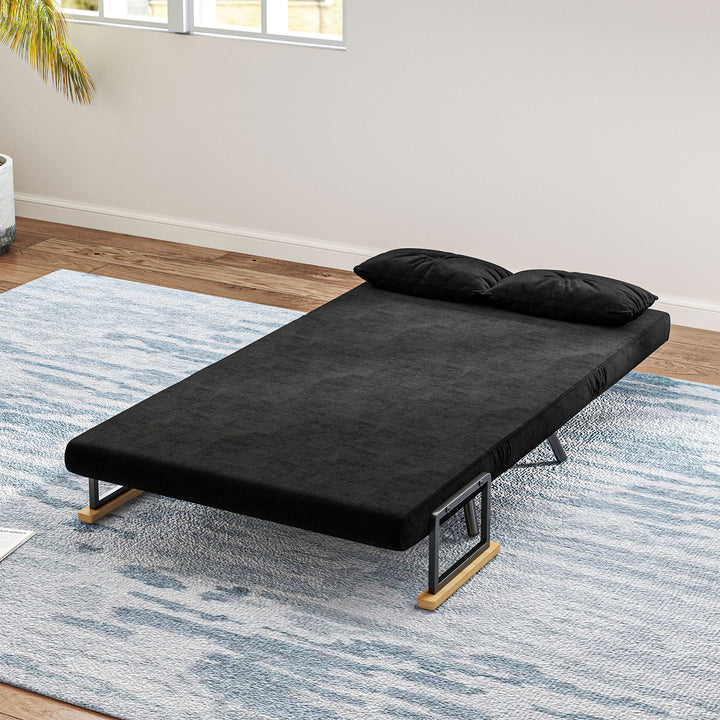 Sofá Cama Sofá Convertível em Cama de 2 Lugares Dobrável com Encosto Ajustável em 5 Níveis e 2 Almofadas Acolchoadas para Escritório Dormitório Sala de Estar 102x73x81 cm Preto