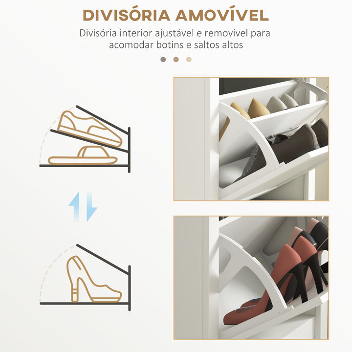 Sapateira Estreita com 2 Portas Sapateira para Entrada com Prateleiras Ajustáveis e Compartimento Aberto para 10 Pares de Sapatos 58x24x105 cm Branco