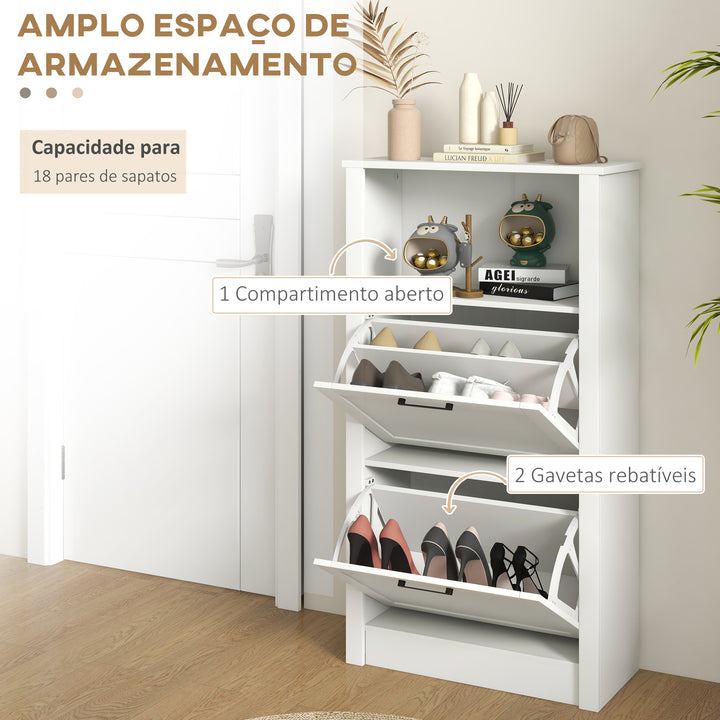 Sapateira Estreita com 2 Portas Sapateira para Entrada com Prateleiras Ajustáveis e Compartimento Aberto para 10 Pares de Sapatos 58x24x105 cm Branco