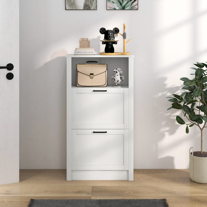 Sapateira Estreita com 2 Portas Sapateira para Entrada com Prateleiras Ajustáveis e Compartimento Aberto para 10 Pares de Sapatos 58x24x105 cm Branco