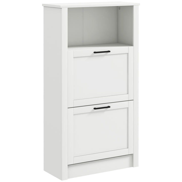 Sapateira Estreita com 2 Portas Sapateira para Entrada com Prateleiras Ajustáveis e Compartimento Aberto para 10 Pares de Sapatos 58x24x105 cm Branco