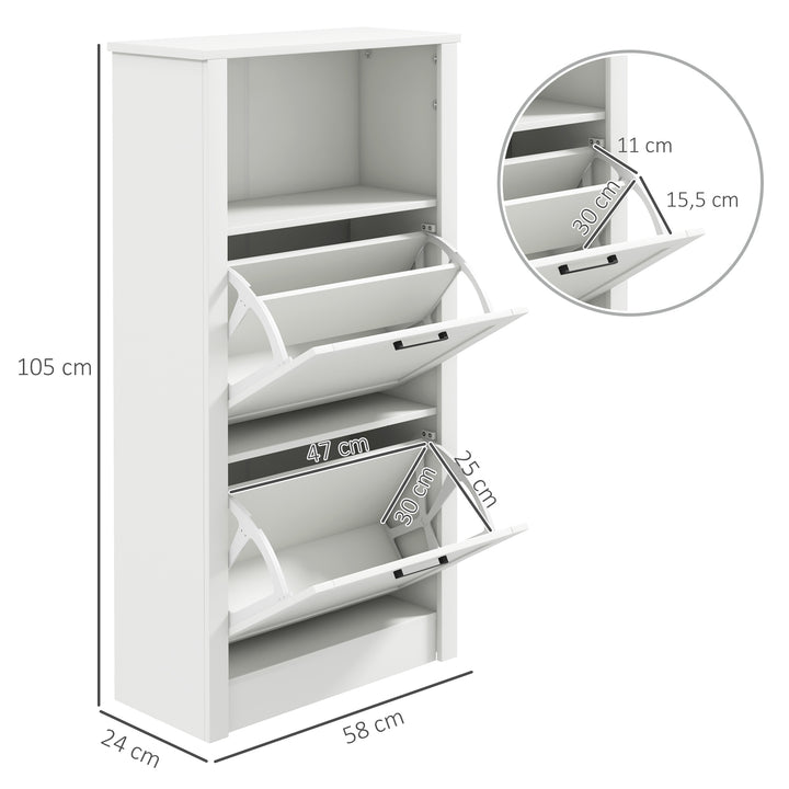 Sapateira Estreita com 2 Portas Sapateira para Entrada com Prateleiras Ajustáveis e Compartimento Aberto para 10 Pares de Sapatos 58x24x105 cm Branco
