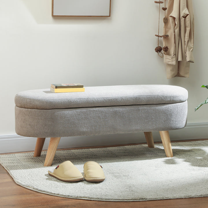 Banco para Pé de Cama Banco de Armazenamento com Pés de Madeira e Assento Acolchoado Carga 120 kg Puff de Armazenamento para Dormitório Entrada Corredor 110x40x43 cm Cinzento