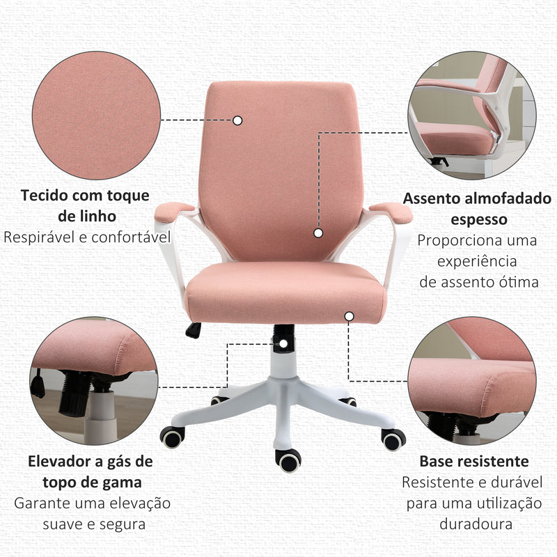 Cadeira de Escritório Giratória Cadeira de Escritório Ergonómica com Altura Ajustável Apoio para os Braços Acolchoado e Suporte Lombar Carga Máxima 120 kg 62x69x92-100 cm Rosa