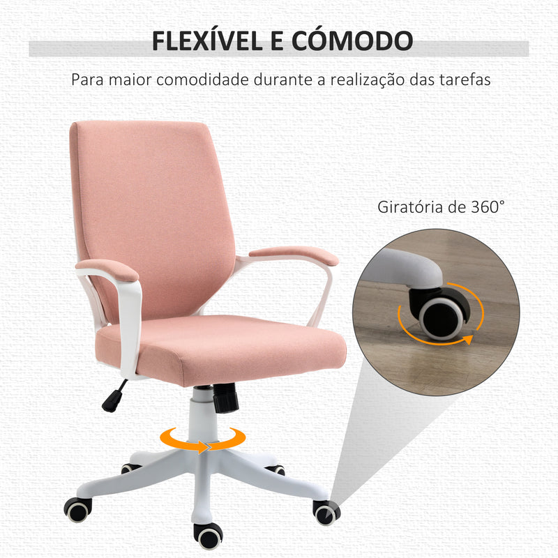 Cadeira de Escritório Giratória Cadeira de Escritório Ergonómica com Altura Ajustável Apoio para os Braços Acolchoado e Suporte Lombar Carga Máxima 120 kg 62x69x92-100 cm Rosa