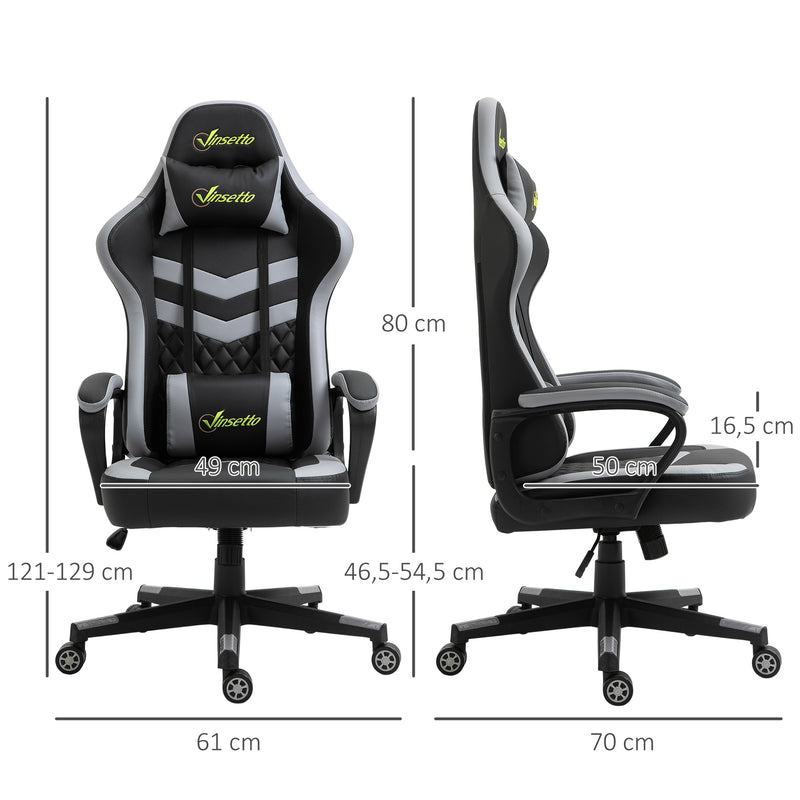 Cadeira Gaming Cadeira de Escritório Ergonómica com Altura Regulável Basculante com Apoio de Cabeça e Almofada Lombar 61x70x121-129 cm Preto