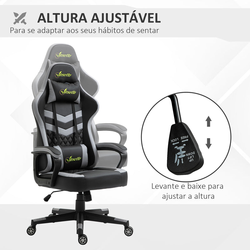 Cadeira Gaming Cadeira de Escritório Ergonómica com Altura Regulável Basculante com Apoio de Cabeça e Almofada Lombar 61x70x121-129 cm Preto