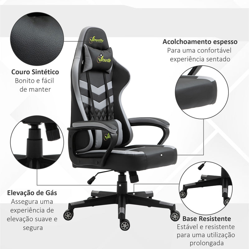 Cadeira Gaming Cadeira de Escritório Ergonómica com Altura Regulável Basculante com Apoio de Cabeça e Almofada Lombar 61x70x121-129 cm Preto