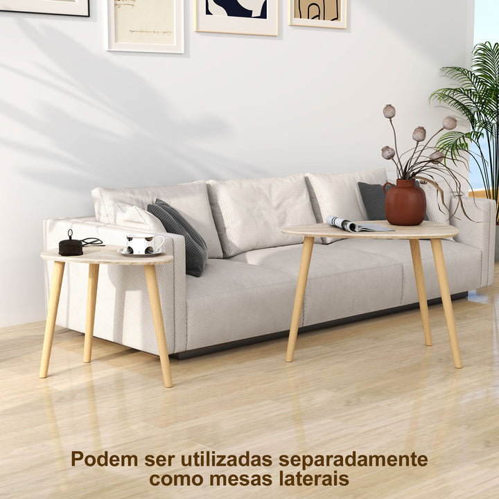Conjunto de 2 Mesas Auxiliares com Pés de Madeira Mesas de Café para Sala de Estar Dormitório Escritório 59,5x39,5x45cm e 44,5x28,5x40 cm Madeira