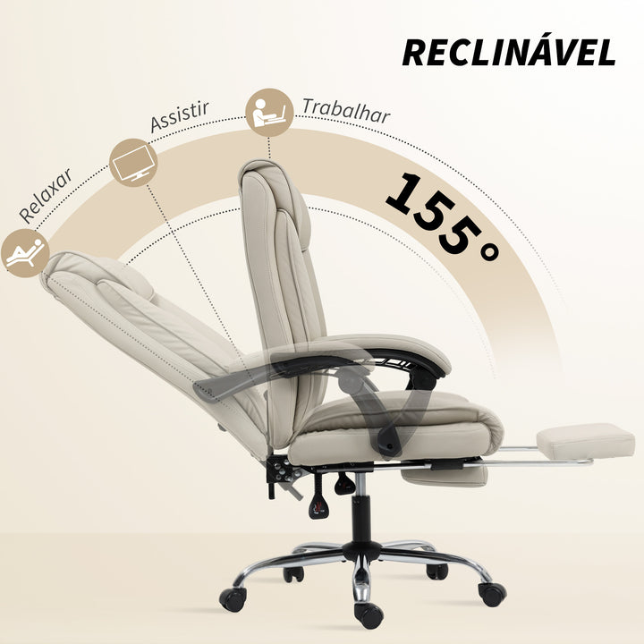 Cadeira de Escritório com Apoio para os Pés Giratória Cadeira para Secretária com Encosto Reclinável Acolchoado Duplo Espesso Revestida em Couro Sintético e Altura Ajustável 66x72x113-121 cm Caqui
