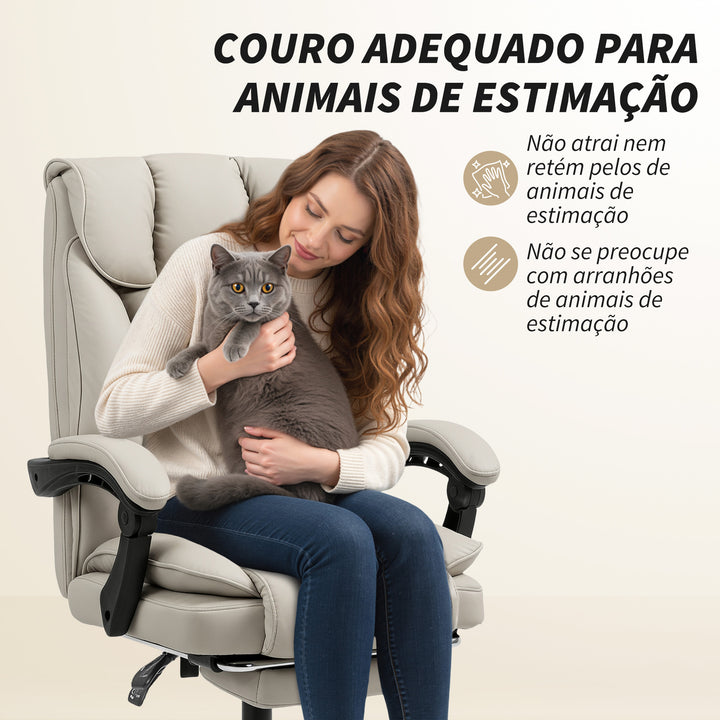 Cadeira de Escritório com Apoio para os Pés Giratória Cadeira para Secretária com Encosto Reclinável Acolchoado Duplo Espesso Revestida em Couro Sintético e Altura Ajustável 66x72x113-121 cm Caqui