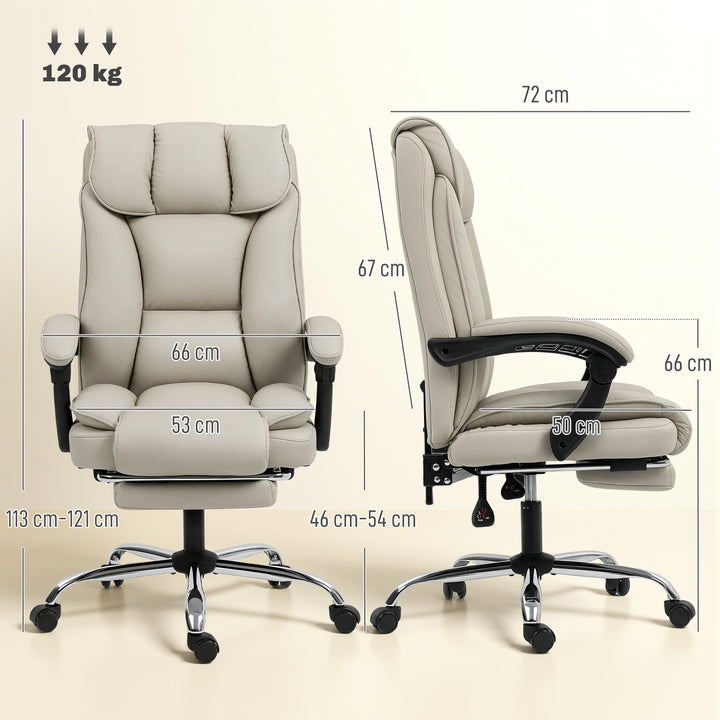 Cadeira de Escritório com Apoio para os Pés Giratória Cadeira para Secretária com Encosto Reclinável Acolchoado Duplo Espesso Revestida em Couro Sintético e Altura Ajustável 66x72x113-121 cm Caqui