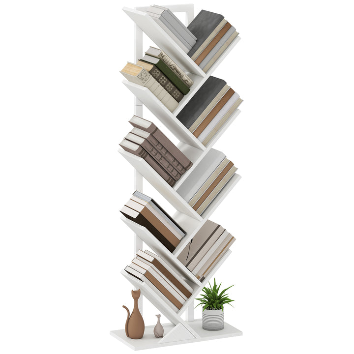 Estante em Forma de Árvore de 9 Níveis Estante de Livros com 9 Prateleiras e Estrutura de Aço para Sala de Estar Escritório Estúdio Quarto 50x24x136 cm Branco