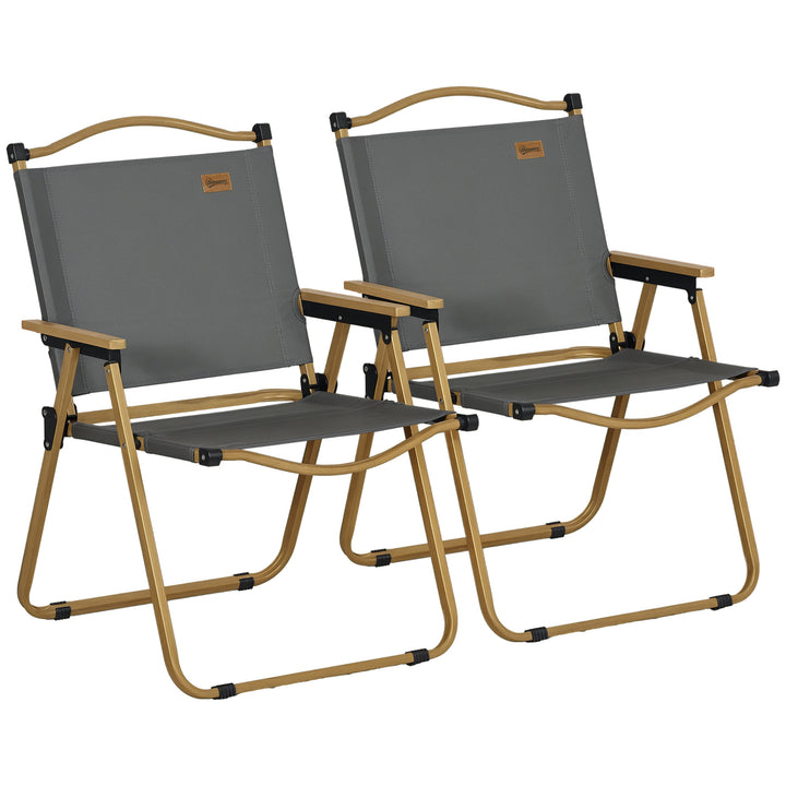 Conjunto de 2 Cadeiras Dobráveis de Campismo Cadeiras Portáteis com Apoios de Braços e Estrutura em Aço Cadeiras para Pesca Jardim Terraço 54x59x78 cm Cinzento Escuro