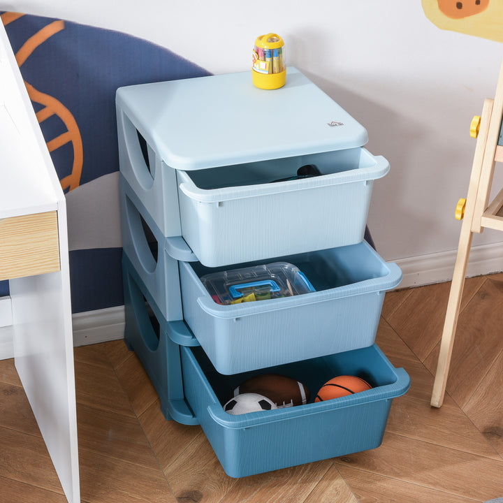 Organizador de Brinquedos Infantil para crianças acima de 3 anos com 3 Gavetas e Alças amplo espaço de armazenamento para Roupas Livros brinquedos 37x37x56,5 cm Azul