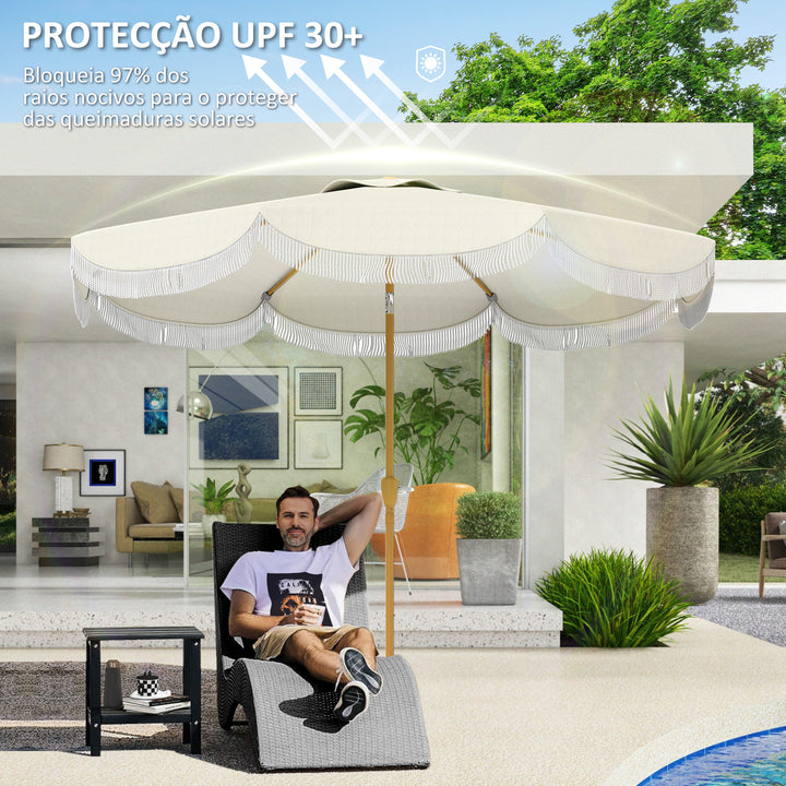 Chapéu de Sol de Jardim Ø269 cm Chapéu de Sol de Exterior com Ângulo Ajustável e Manivela Proteção UV30+ Chapéu de Sol para Pátio Varanda Bege