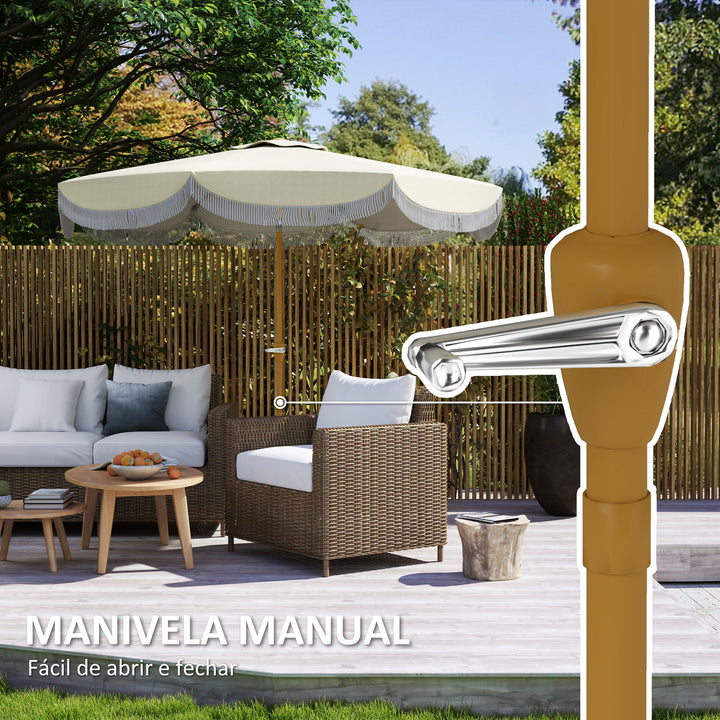 Chapéu de Sol de Jardim Ø269 cm Chapéu de Sol de Exterior com Ângulo Ajustável e Manivela Proteção UV30+ Chapéu de Sol para Pátio Varanda Bege