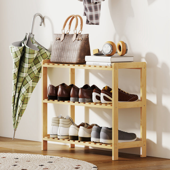 Sapateira de Madeira Estante para Sapatos de 3 Níveis para até 9 Pares de Sapatos para Entrada Corredor Dormitório 70x26x57,5cm Madeira