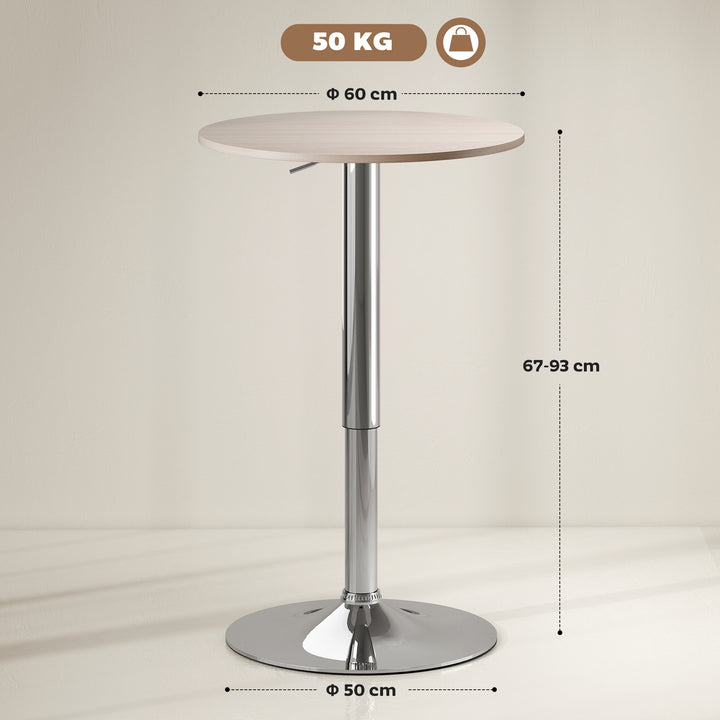 Mesa de Bar com Altura Ajustável Giratória 360° com Base Redonda Mesa Alta Moderna para Cozinha Sala de Jantar Ø60x67-93 cm Madeira
