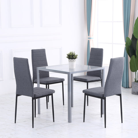 Mesa de Sala de Jantar de Cristal Mesa de Cozinha Quadrada para 4 Pessoas com Pés de Metal 75x75x75cm Cinza