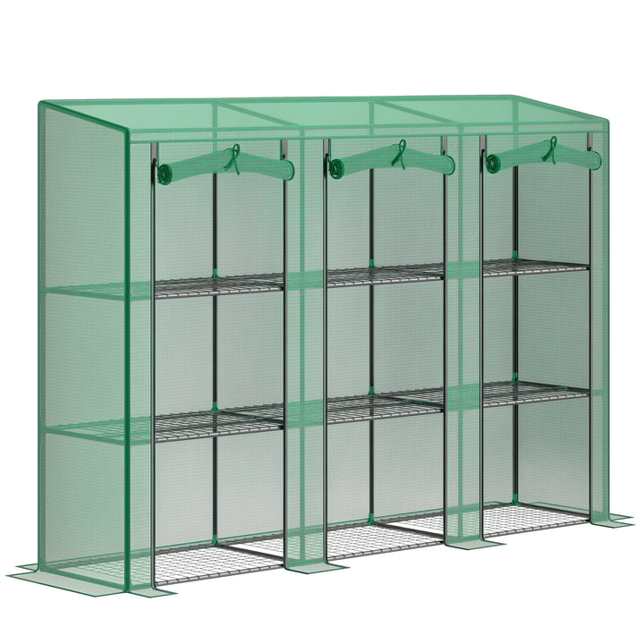 Estufa Pequena Estufa de Exterior com Prateleiras de 3 Níveis Portas com Fecho de Correr e Estrutura de Aço Estufa para Cultivar Plantas Flores 215x46x151 cm Verde