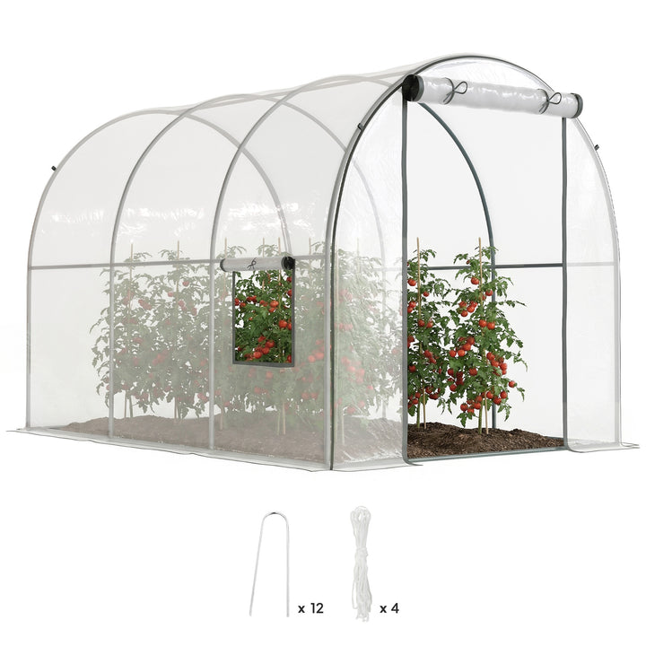 Estufa de Exterior 3x2x2 m Estufa Túnel com Porta Enrolável 2 Janelas de Rede Cobertura de Plástico e Estrutura de Aço Anti-UV para Cultivos Plantas Flores Transparente