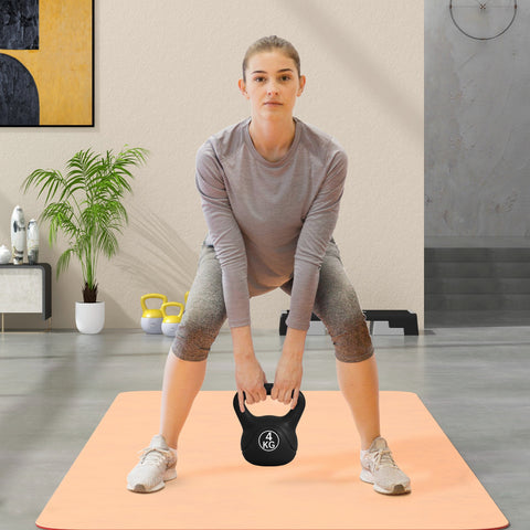 Peso Russo de 4 kg Kettlebell Fitness Preenchido de Areia com Punho Largo Antiderrapante para Exercícios e Treinos em Casa Ginásio 18x12x20 cm Preto