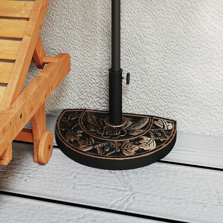 Base para Chapéu de Sol Peso 9 kg Base para Chapéu de Sol de Resina em Forma Semicircular para Mastros de Ø3,8 cm e Ø4,8 cm para Varanda Pátio Jardim 50x31x32 cm Bronze