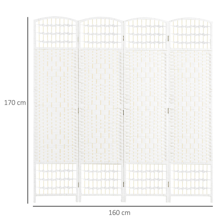 Biombo de 4 Painéis Separador de Ambientes 160x170 cm Divisor de Habitação Dobrável de Corda de Papel e Estrutura de Madeira Decoração para Dormitório Sala de Estar Branco