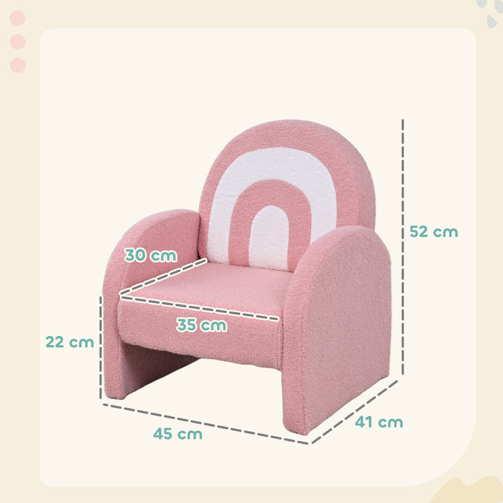 Poltrona para Crianças com Encosto em Forma de Arco-Íris Sofá para Crianças de 18-96 Meses Tecido Suave em Borrego Apoios de Braço Carga 45 kg 45x41x52 cm Rosa