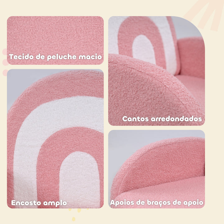 Poltrona para Crianças com Encosto em Forma de Arco-Íris Sofá para Crianças de 18-96 Meses Tecido Suave em Borrego Apoios de Braço Carga 45 kg 45x41x52 cm Rosa