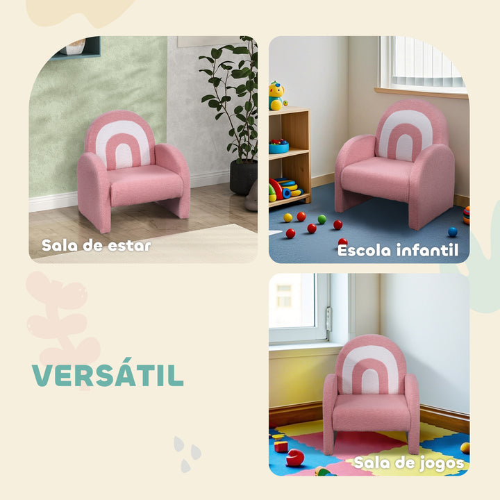 Poltrona para Crianças com Encosto em Forma de Arco-Íris Sofá para Crianças de 18-96 Meses Tecido Suave em Borrego Apoios de Braço Carga 45 kg 45x41x52 cm Rosa