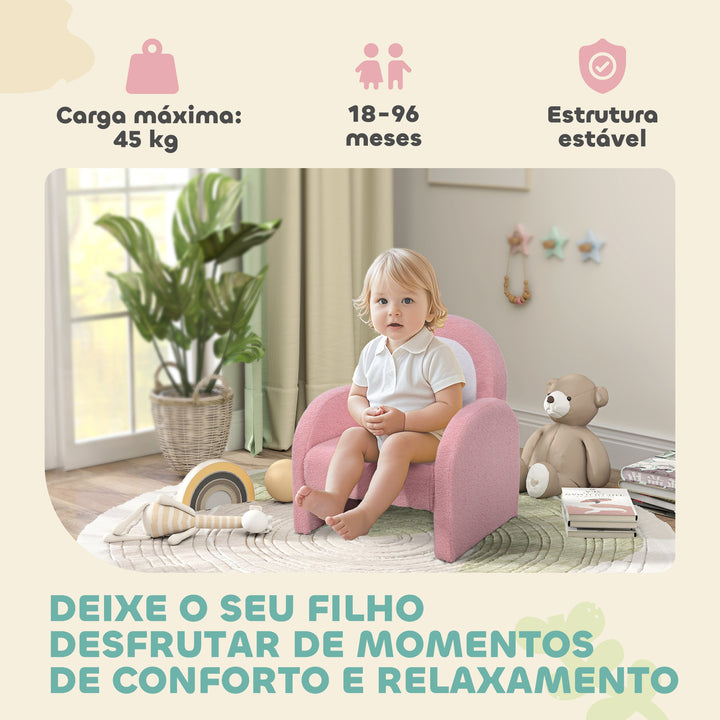 Poltrona para Crianças com Encosto em Forma de Arco-Íris Sofá para Crianças de 18-96 Meses Tecido Suave em Borrego Apoios de Braço Carga 45 kg 45x41x52 cm Rosa