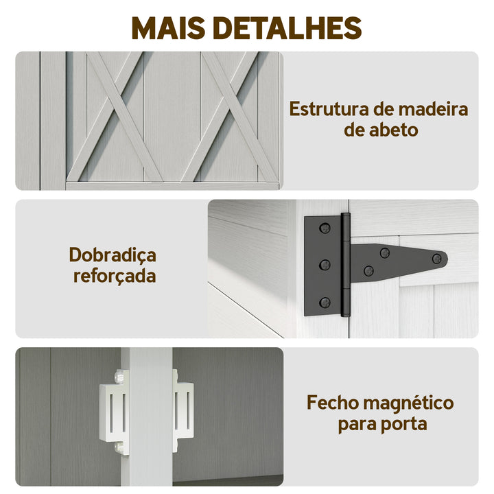 Armário de Jardim de Madeira 75x40x90 cm Armário de Exterior Armário para Armazenamento de Ferramentas com 4 Prateleiras 2 Portas e Telhado de Chapa Galvanizada Cinzento