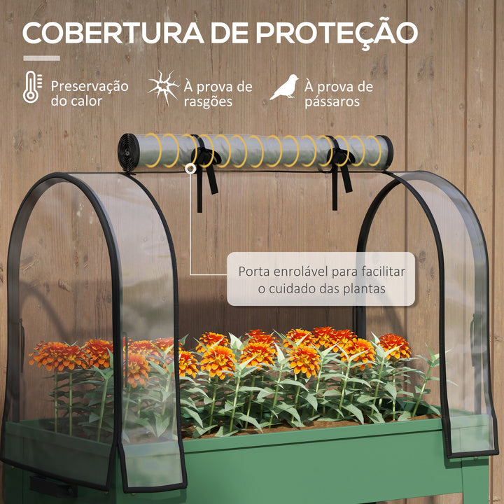 Mesa de Cultivo com Rodas 80x40x120 cm Horta Urbana Elevada com Cobertura de Estufa e Prateleira Inferior para Cultivar Plantas Flores e Vegetais Verde