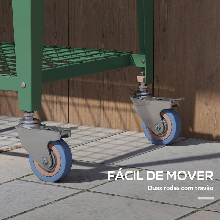 Mesa de Cultivo com Rodas 80x40x120 cm Horta Urbana Elevada com Cobertura de Estufa e Prateleira Inferior para Cultivar Plantas Flores e Vegetais Verde