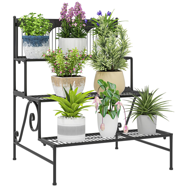 Suporte para Plantas de 3 Níveis Estante para Plantas com Desenho em Escada Suporte para Vasos de Plantas para Interior e Exterior 73x66x85 cm Preto