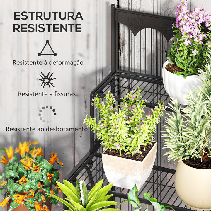 Suporte para Plantas de 3 Níveis Estante para Plantas com Desenho em Escada Suporte para Vasos de Plantas para Interior e Exterior 73x66x85 cm Preto