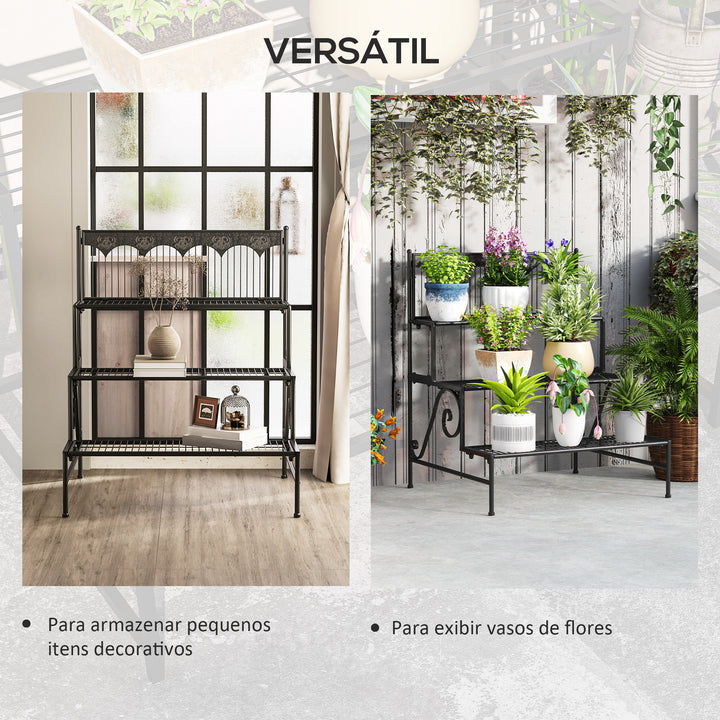 Suporte para Plantas de 3 Níveis Estante para Plantas com Desenho em Escada Suporte para Vasos de Plantas para Interior e Exterior 73x66x85 cm Preto