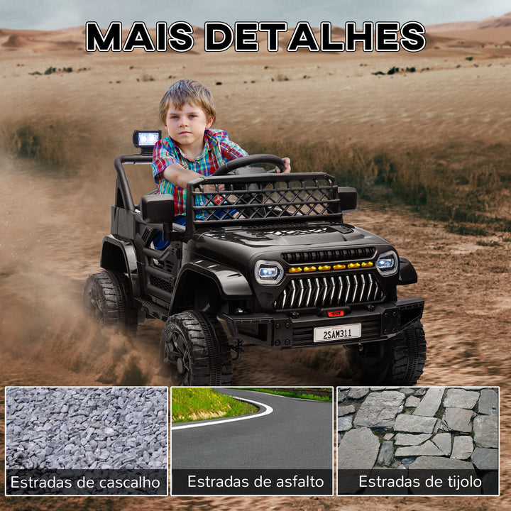 Carro Elétrico para Crianças acima de 3 Anos Carro Elétrico Infantil UTV Carro a Bateria 12V com Controlo Remoto Velocidade Ajustável USB Faróis e Buzina 95x62,5x65 cm Preto