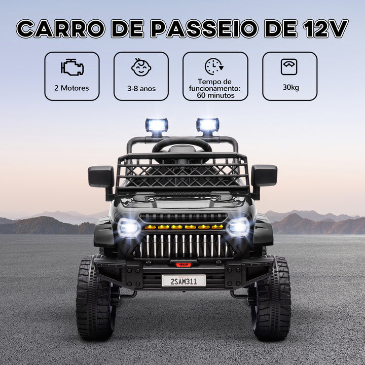 Carro Elétrico para Crianças acima de 3 Anos Carro Elétrico Infantil UTV Carro a Bateria 12V com Controlo Remoto Velocidade Ajustável USB Faróis e Buzina 95x62,5x65 cm Preto