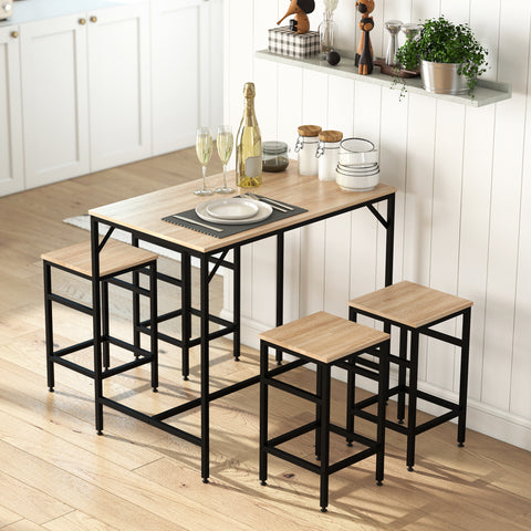 Conjunto de Mesa de Bar com 4 Bancos com Apoio para os Pés Conjunto de Móveis de 5 Peças Mesa de 100x60x88cm e Bancos de 32x32x57cm para Sala de Jantar Cozinha Preto e Carvalho