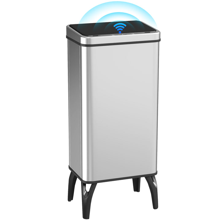Balde de Lixo Automático 50 L Papelera de Cozinha em Aço Inoxidável com Sensor Infravermelhos Fecho Suave Pés, Aro de Retenção Anti-Impressões para Escritório Casa 35,5x26x83,5 cm Prata