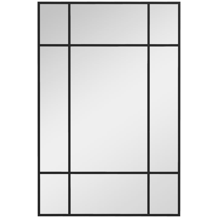 Espelho de Parede Retangular Espelho Estilo Janela 90x60 cm com Moldura de Metal Espelho Decorativo para Sala Quarto Entrada Preto