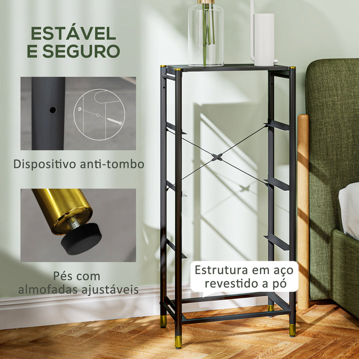 Cómoda para Dormitório Cómoda de Tecido com 4 Gavetas Dobráveis com Frentes de Couro PU e Estrutura de Aço Cómoda para Dormitório 46x30x98 cm Preto