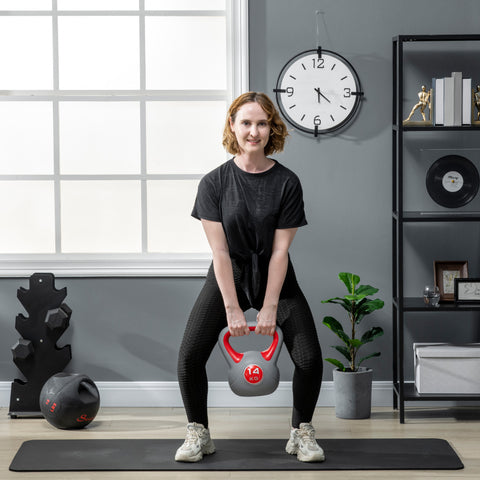 Kettlebell 14 kg Peso Russo com Revestimento de PU e Enchimento de Areia para Treinamento em Casa Ginásio 26x18x32 cm Vermelho e Cinza