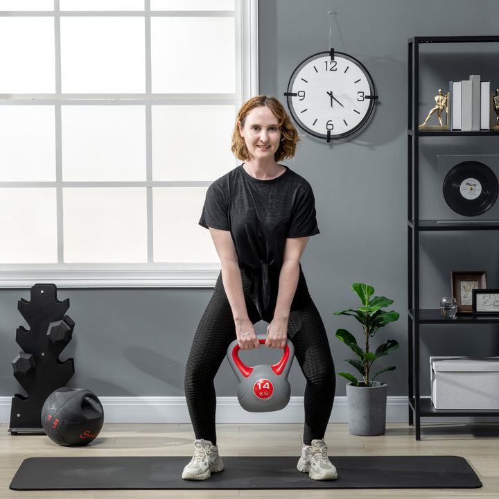 Kettlebell 14 kg Peso Russo com Revestimento de PU e Enchimento de Areia para Treinamento em Casa Ginásio 26x18x32 cm Vermelho e Cinza