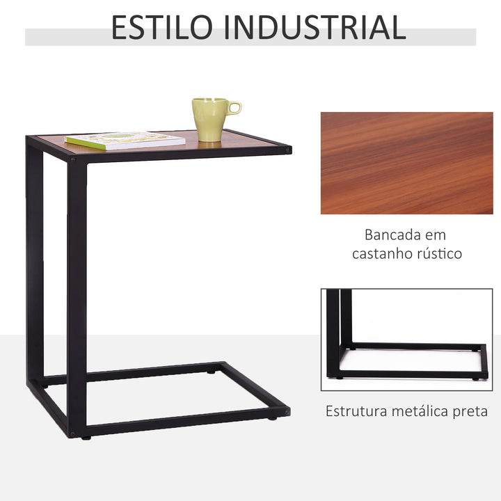 Mesa Lateral para sofá em estrutura de metal em forma de C para sala de estar e quarto 40,6x50,8x63,5 cm Cor de Noz